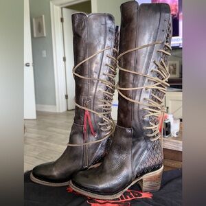 Freebird by Steven Carver Leather Knee High Lace Up Tall Boots Size 9 NWOT